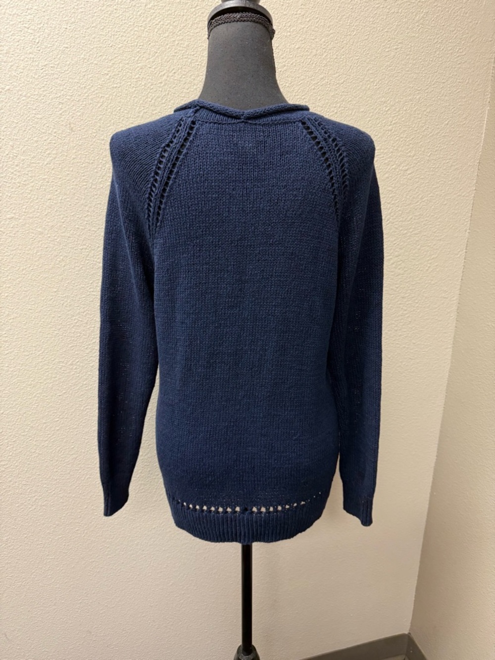 J.Crew Navy Knit Sweater Medium Cotton Blend Crewneck Lightweight Classic - Picture 5 of 10